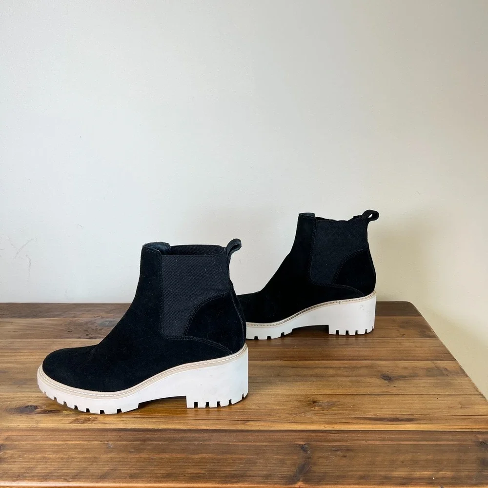 Dolce Vita‎ Haddie Black Suede Leather Chelsea Boots Size 8.5 Chunky Lug Sole